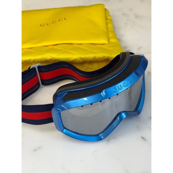 NEW GUCCI GG1210S Metallic Blue Mirrored Ski Goggles $1100 main image 6